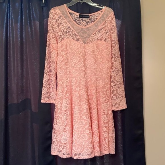 Pinup Style Baby Pink Lace & Mesh A-Line Dress - Picture 9 of 14